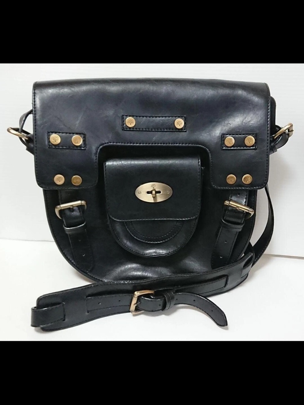 Mulberry Black Leather Crossbody Saddle Bag with Gold Hardware